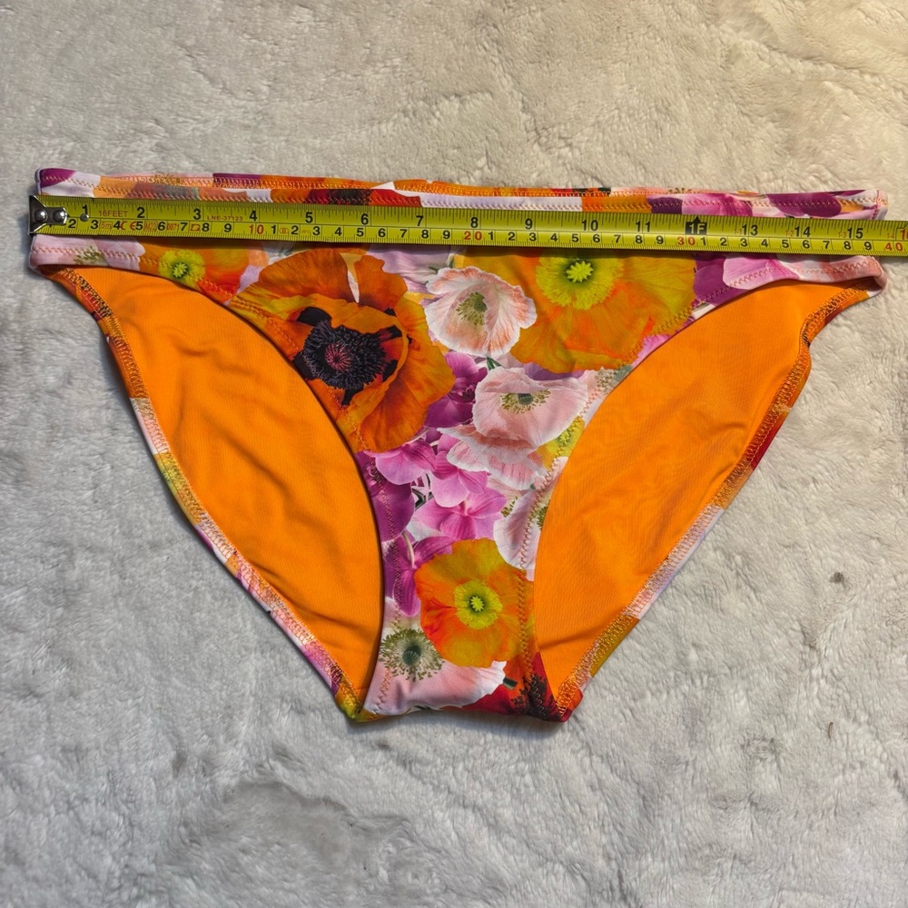 NWT Aerie Bikini Bottom Large Bright Orange Pink Floral Full Coverage Stretch - Picture 8 of 9